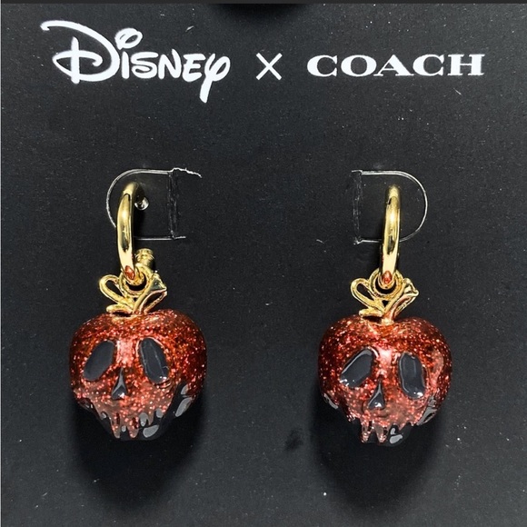 Disney X Coach Poison Apple Huggie Earrings 12KGold Plated Brass w/Resin NIB NWT - Picture 3 of 6